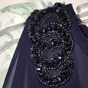 XSCAPE 18W Navy Dress Beaded Cold Shoulder